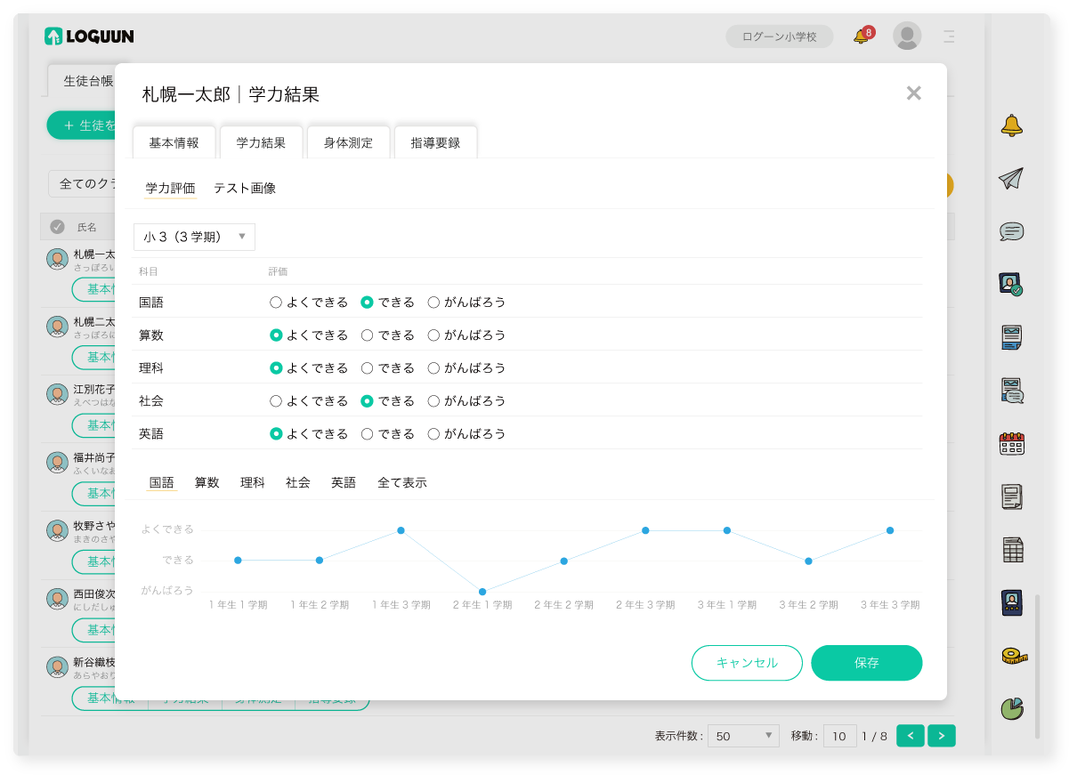 校務システム：生徒の学力や個人データなど様々な情報を一元管理。